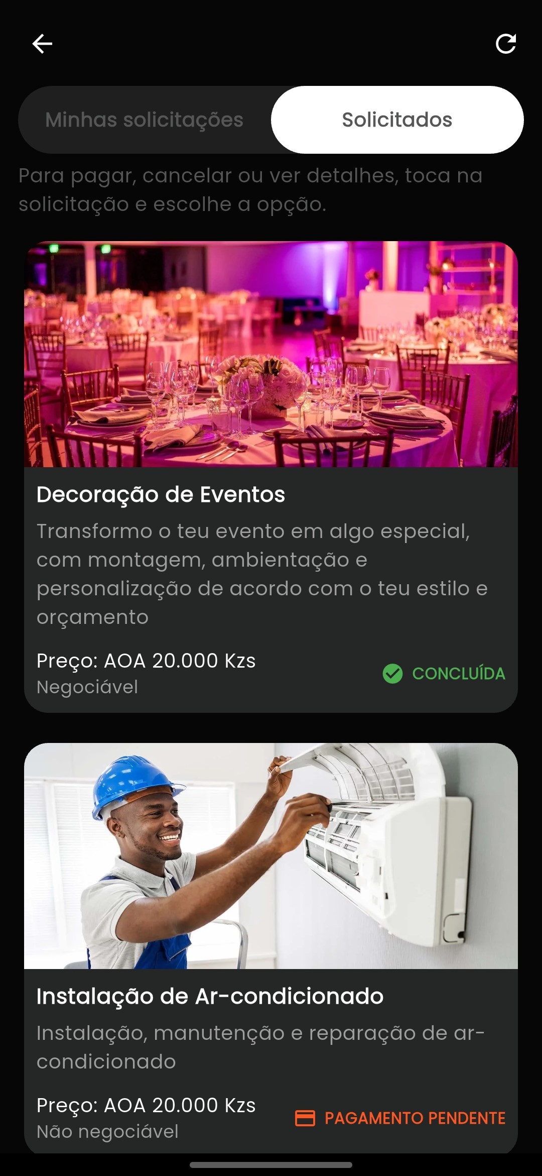Screenshot do aplicativo do cliente